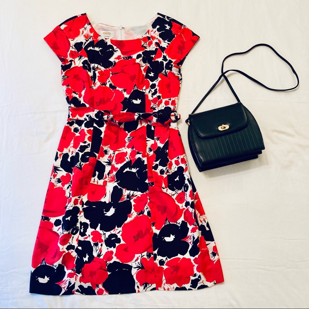 Talbots Red & Black Floral Silk Dress